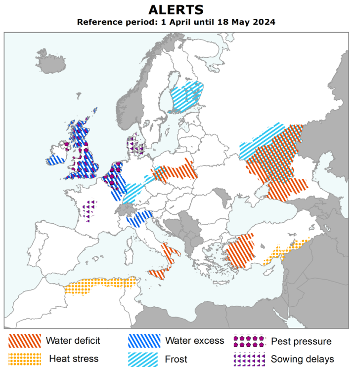 Las previsiones de rendimiento de los cultivos de la UE se mantienen por encima de la media de cinco años a pesar de las condiciones meteorológicas